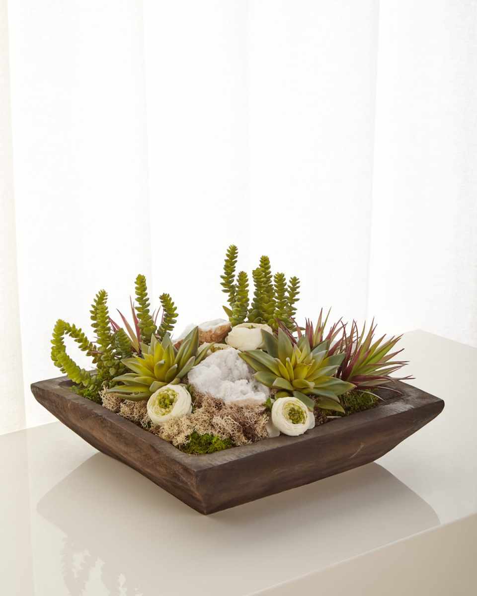 Silk Succulents and Quartz Arrangement