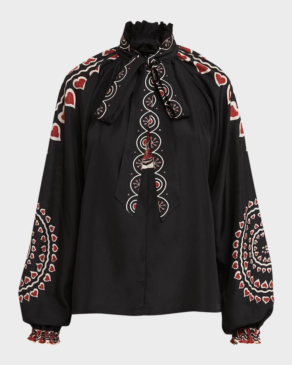 Cerere Placee Printed Blouse with Tie Neck