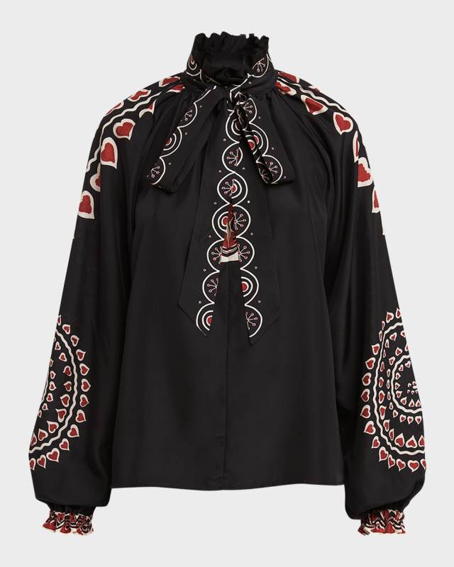 Cerere Placee Printed Blouse with Tie Neck