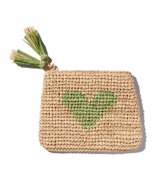 Small Heart Raffia Zip-Pouch