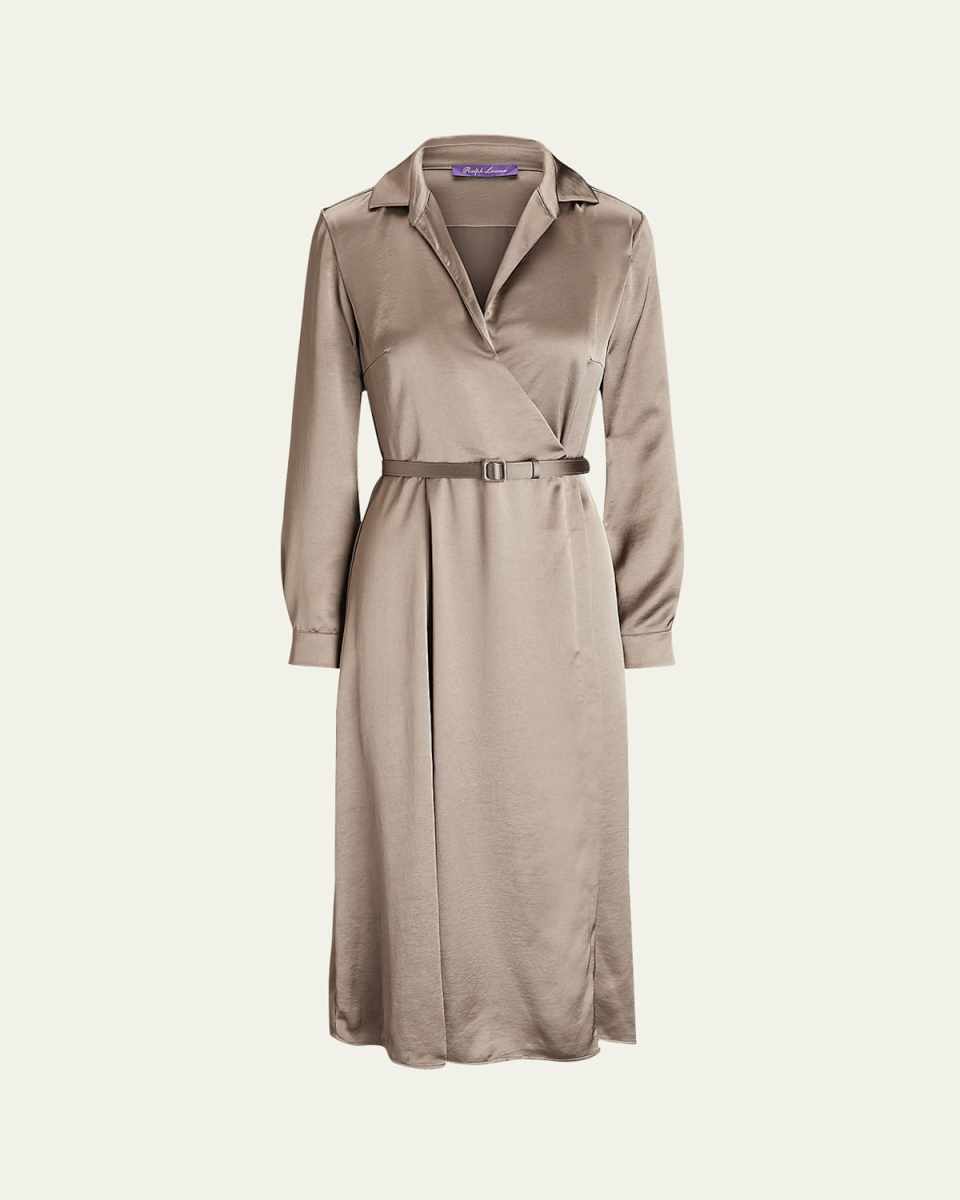 Aniyah Washed Charmeuse Belted Wrap Day Dress
