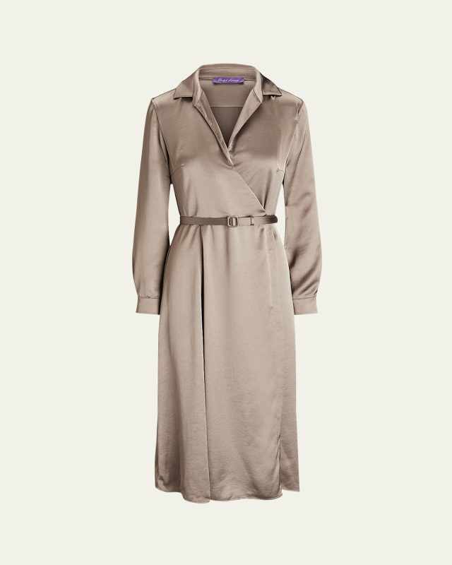 Aniyah Washed Charmeuse Belted Wrap Day Dress