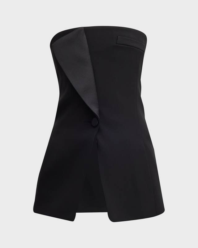 Strapless Satin-Lapel Tuxedo Top