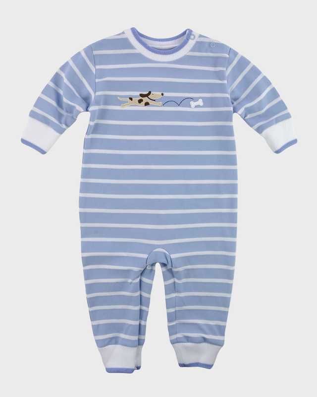 Boy's Stripe Knit Coverall W/ Dog Applique, Size 3M-18