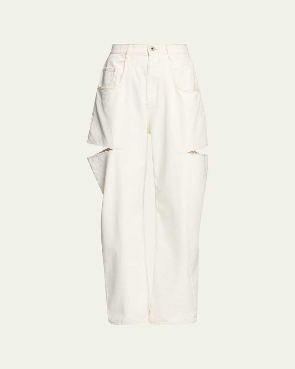 Wide-Leg Denim Pants with Slash Details