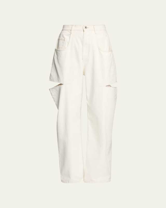 Wide-Leg Denim Pants with Slash Details