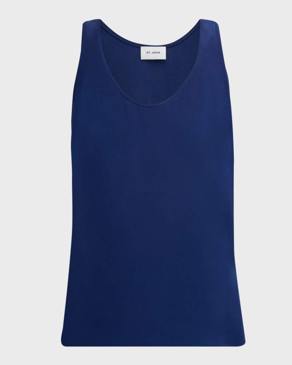 Scoop-Neck Silk Crepe-De-Chine Tank Top