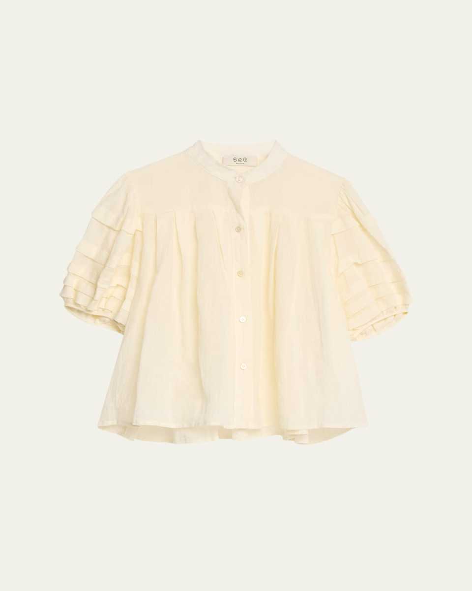 Renata Puff-Sleeve Pintuck Blous