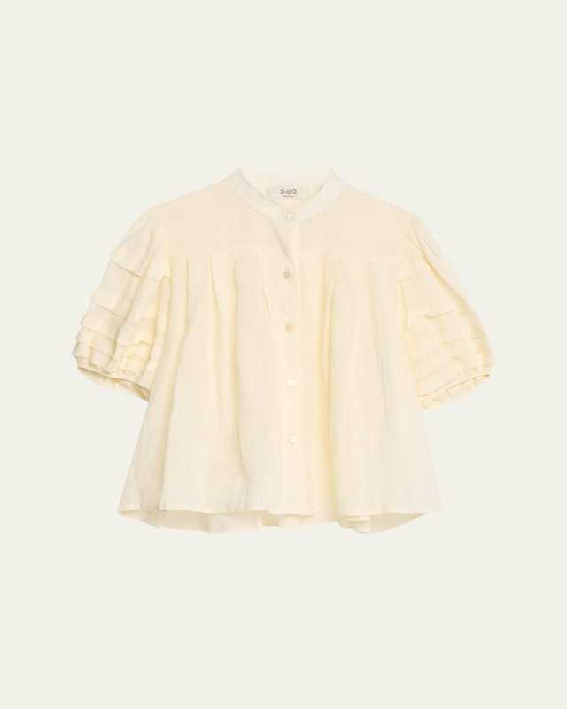 Renata Puff-Sleeve Pintuck Blous