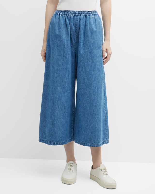 Flare Wide-Leg Crop Denim Trousers