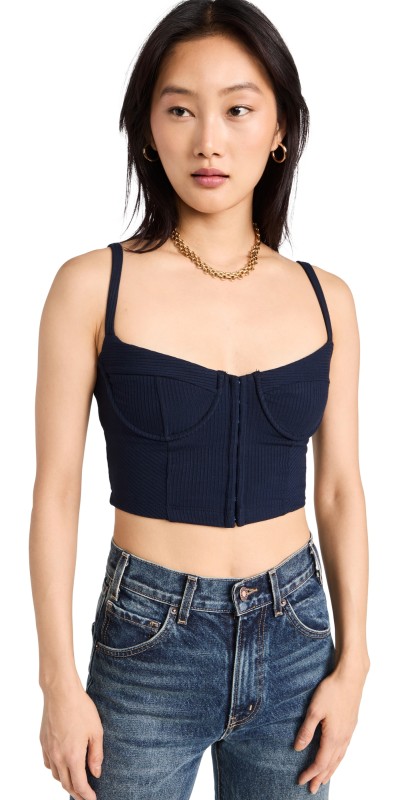 Jonathan Simkhai STANDARD Dee Shaping Rib Cropped Bustier Top Midnight