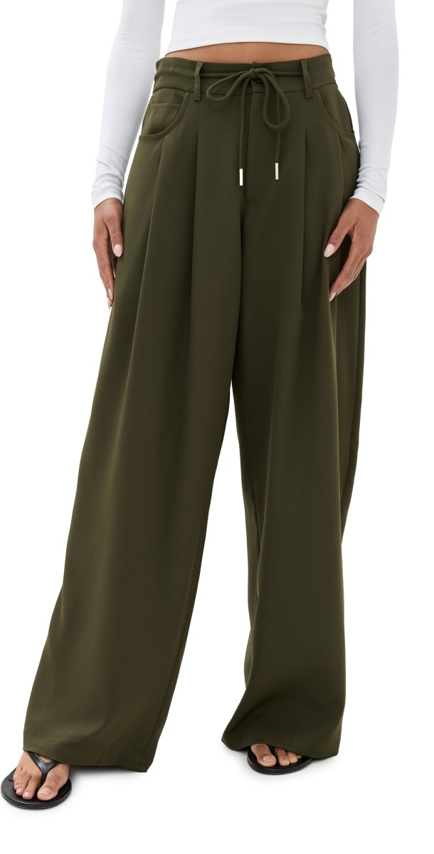 Lioness Slouched Tie Up Pants Army Green