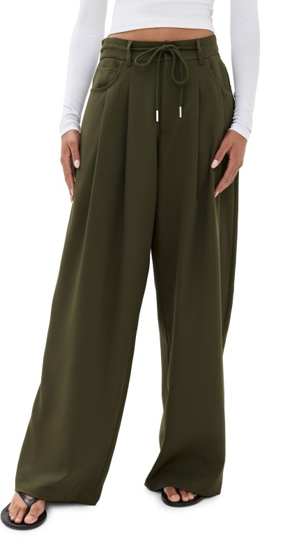 Lioness Slouched Tie Up Pants Army Green