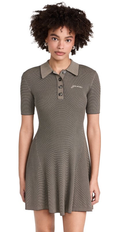 GANNI Melange Knit Mini Dress Safari