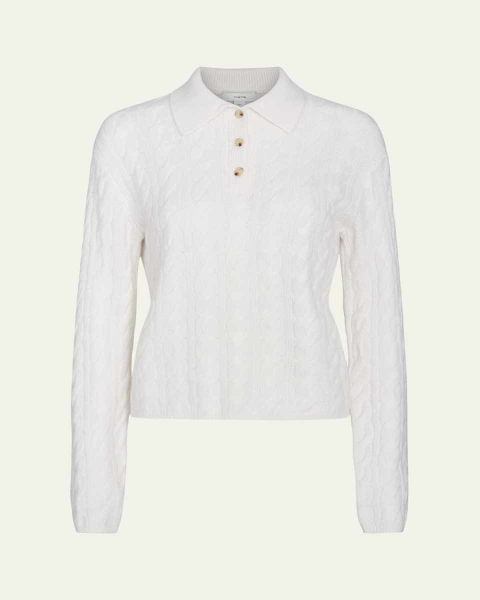 Wool and Cashmere Cable-Knit Polo Sweat