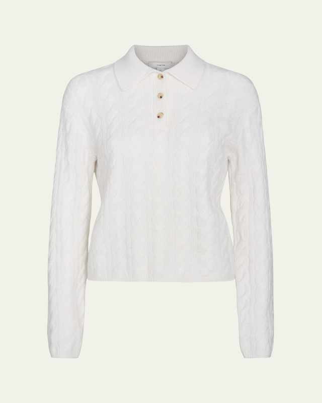 Wool and Cashmere Cable-Knit Polo Sweat