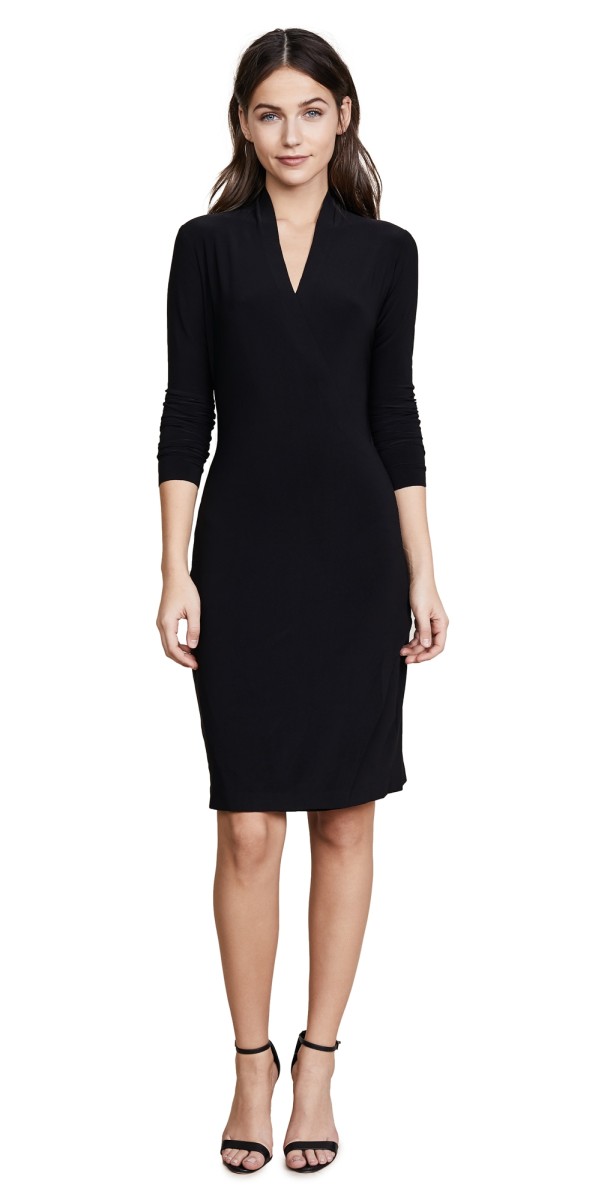 Norma Kamali Long Sleeve Side Draped Dress Black