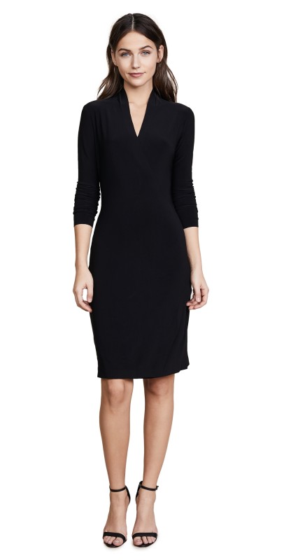 Norma Kamali Long Sleeve Side Draped Dress Black