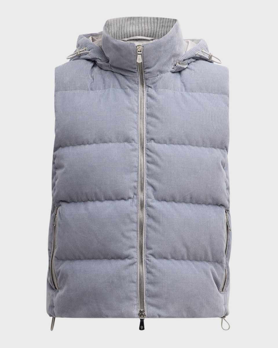 Hooded Corduroy Puffer Vest