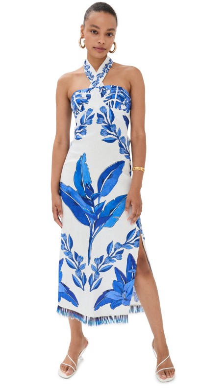 FARM Rio Blue Yard Off-White Sleeveless Maxi Dress Blue Yard Off-white