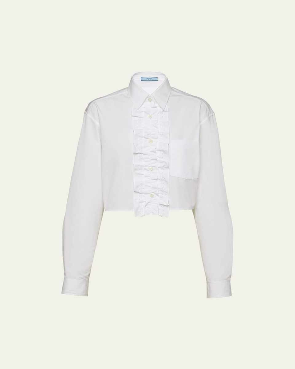 Cropped Poplin Blouse with Detachable Ruffle Bib