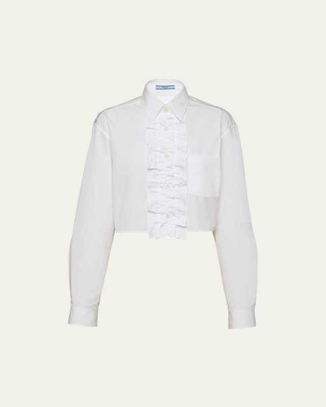 Cropped Poplin Blouse with Detachable Ruffle Bib