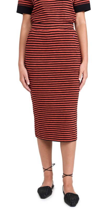 Clare V. Le Tube Skirt Black & Poppy Stripe