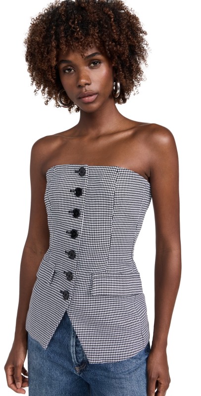 Favorite Daughter The Phoebe Bustier Micro Black/White Houndstooth