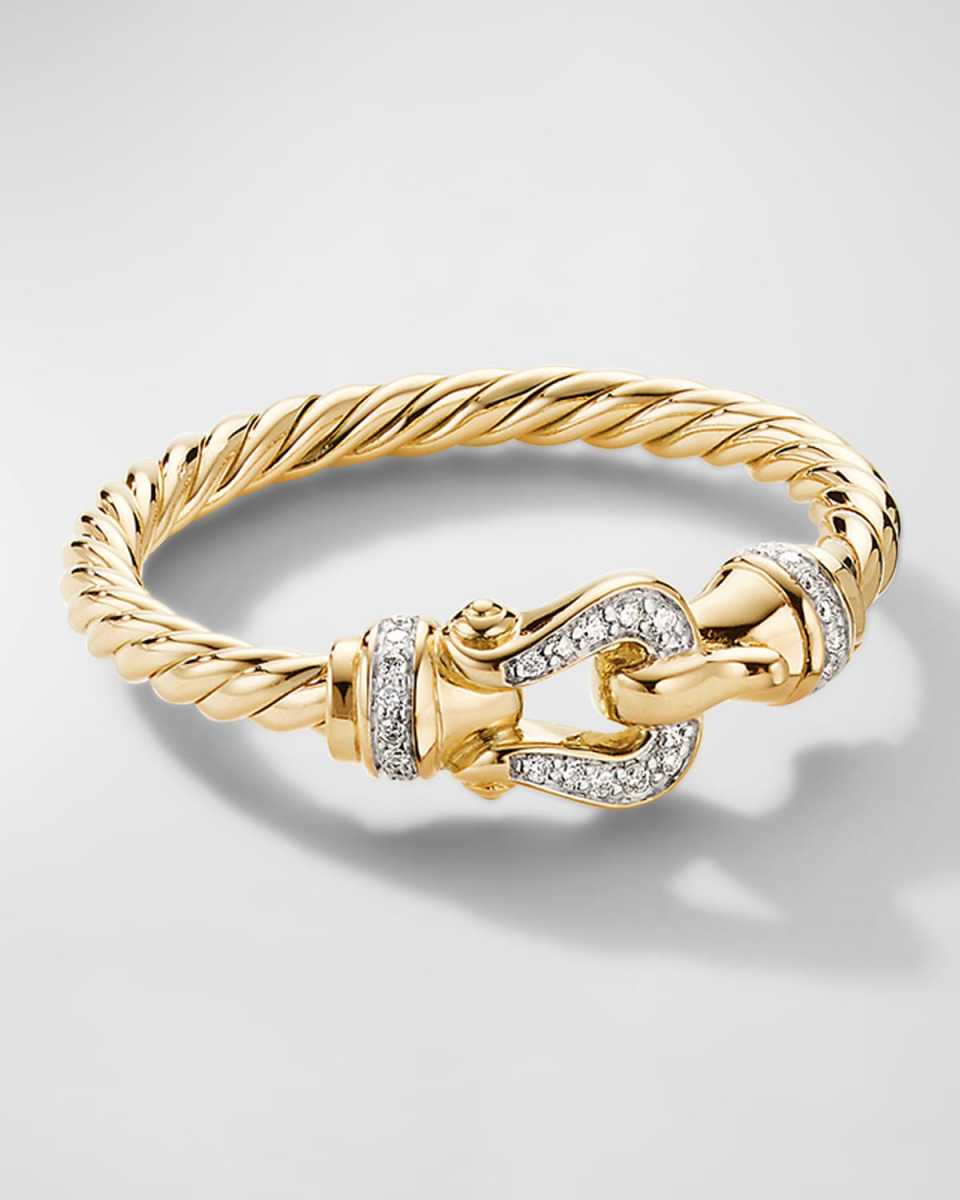 Petite Buckle Ring with Diamonds in 18K Gold, 2mm