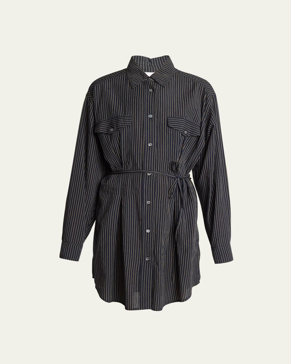 Liliane Striped Long-Sleeve Mini Shirtdress