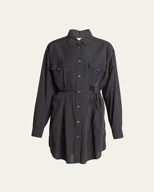 Liliane Striped Long-Sleeve Mini Shirtdress