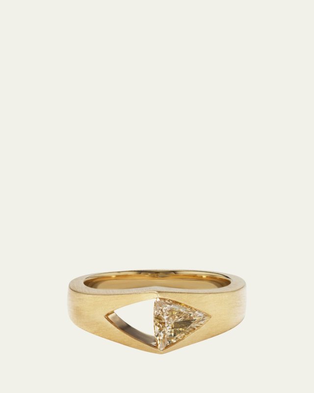 18K Yellow Gold Natural Brown Triangle Diamond Trikona II Ring, Size