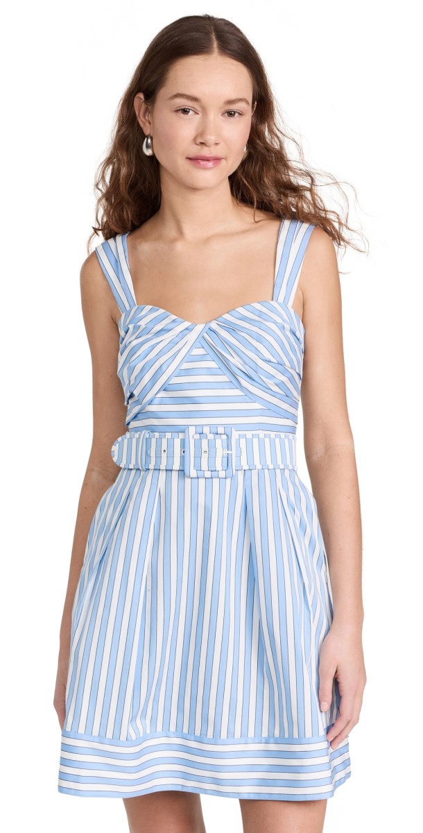 Rebecca Vallance Ava Strap Mini Dress Blue Stripe