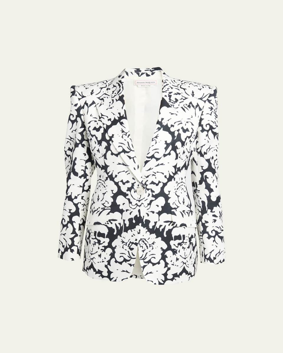 Damask-Print Viscose Blazer
