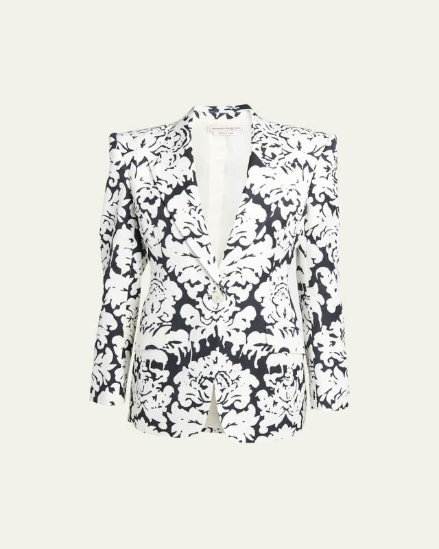 Damask-Print Viscose Blazer