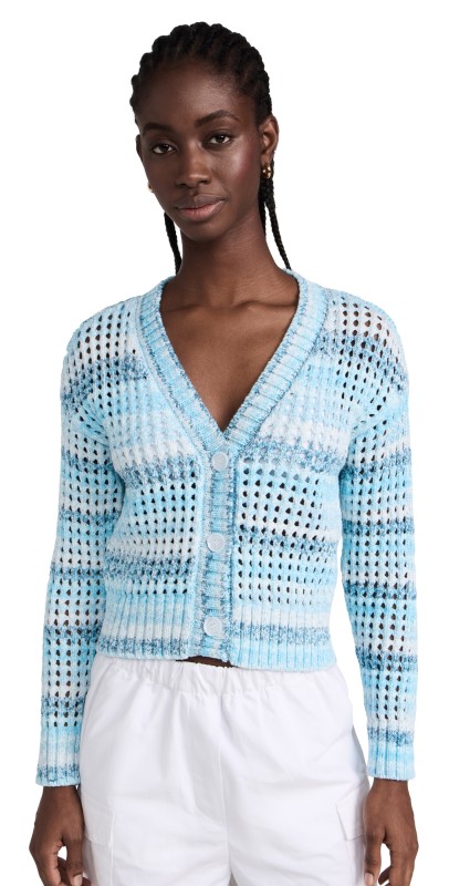 SUNDRY Boxy Crochet Cardigan Aruba Blue