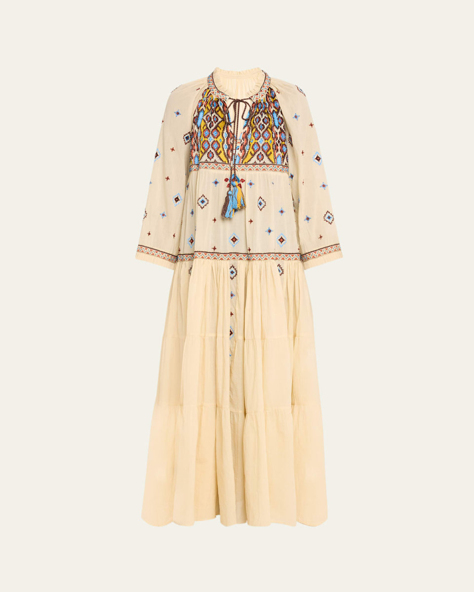 Wide Geometric Embroidered Bib Caftan