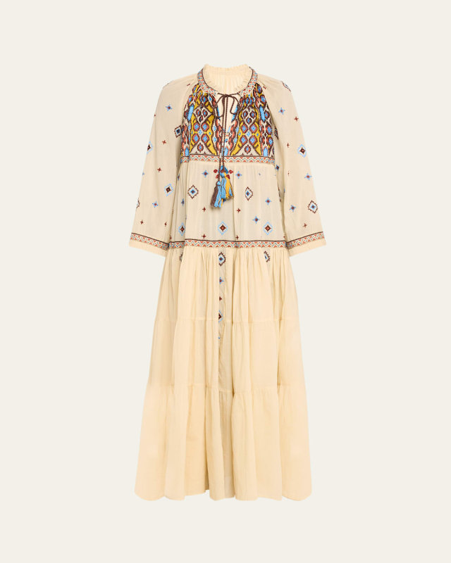 Wide Geometric Embroidered Bib Caftan