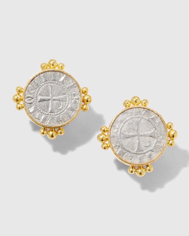 Silver Crusader Coin Earrings