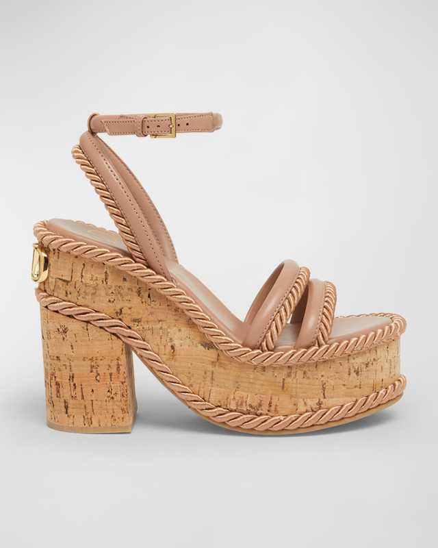 VLogo Leather Espadrille Platform Sandals