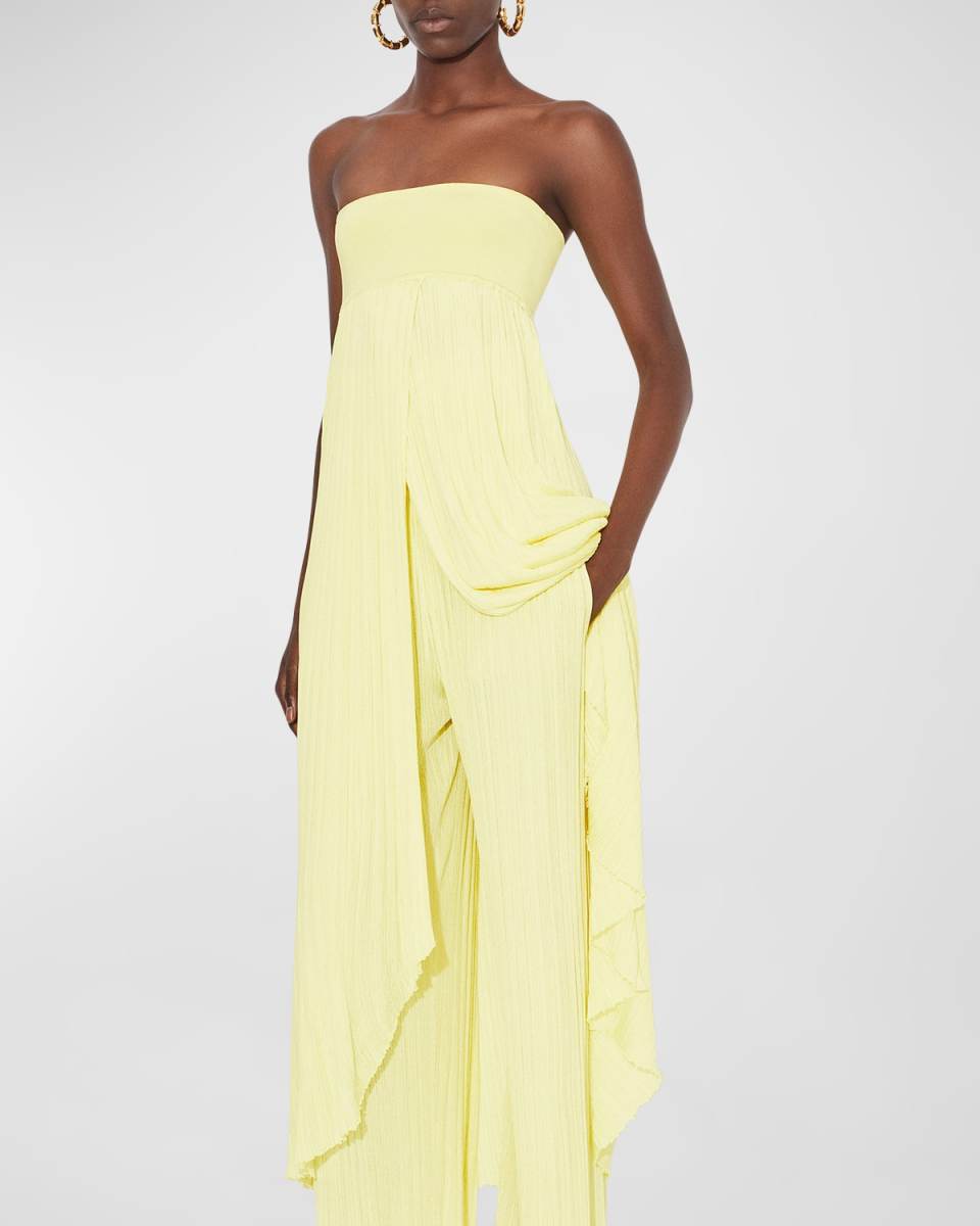 Strapless Pleated Bustier Midi Dress