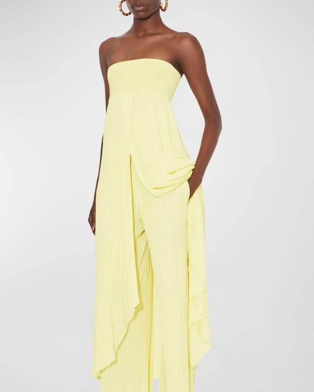 Strapless Pleated Bustier Midi Dress