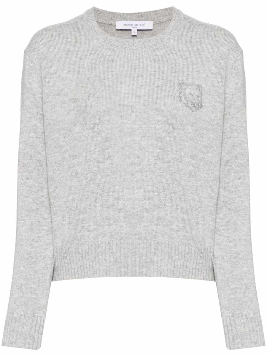 bold fox head embroidered cropped jumper