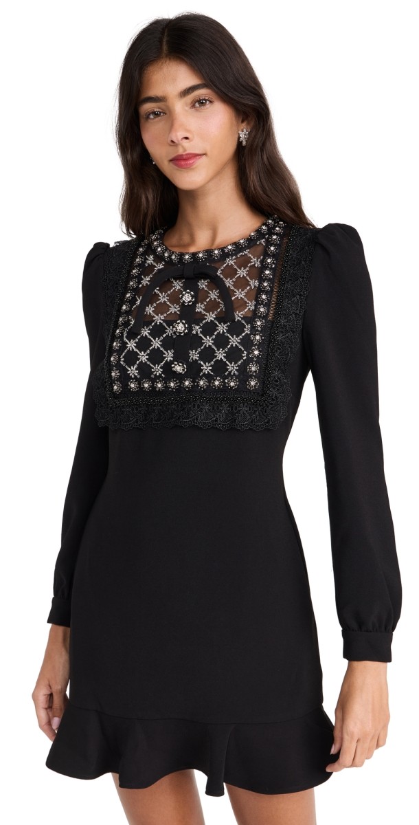 Self Portrait Black Crepe Embellished Dress Black