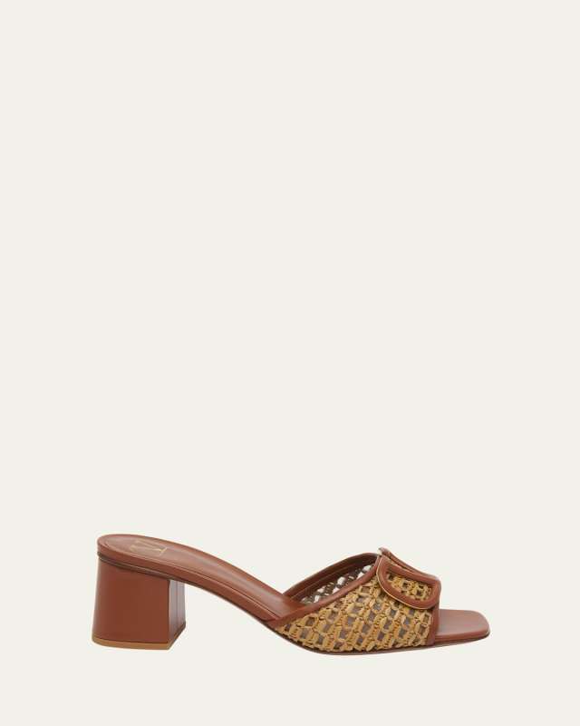 VLogo Medallion Raffia Slide Sandals