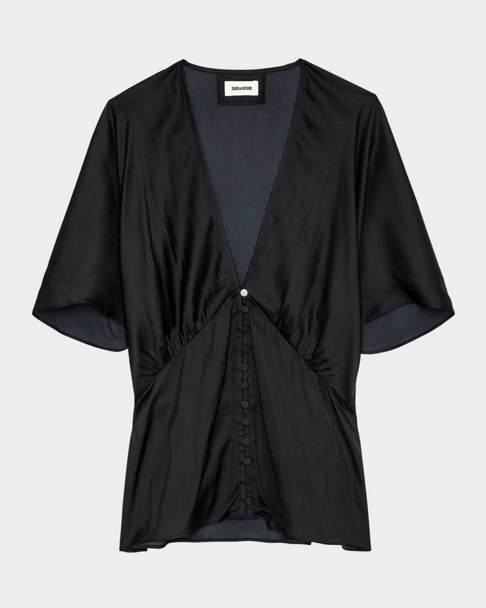 Thodri Satin Button-Front Blous
