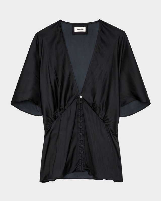 Thodri Satin Button-Front Blous