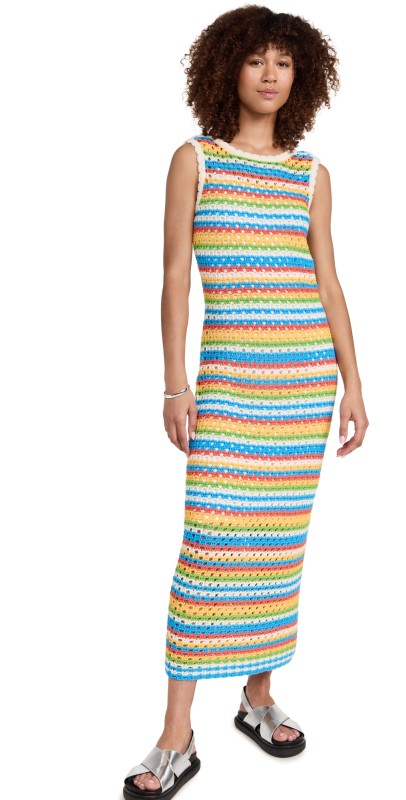KITRI Bunty Blue Crochet Knit Dress Blue Multitripe