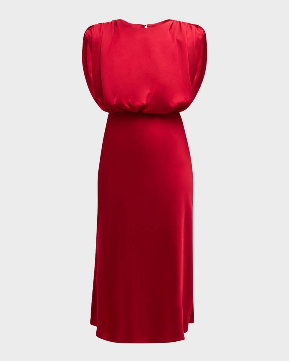 Flora Sleeveless Blouson Satin Midi Dress