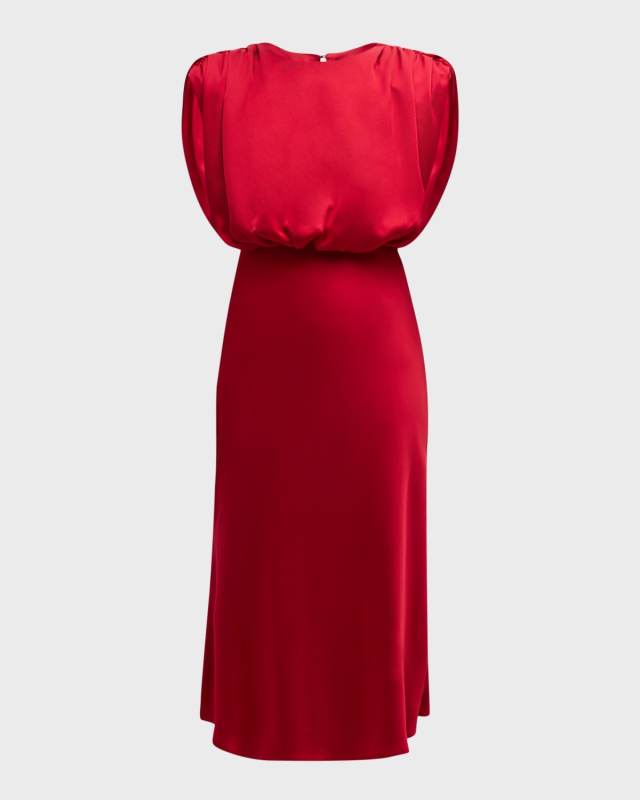 Flora Sleeveless Blouson Satin Midi Dress